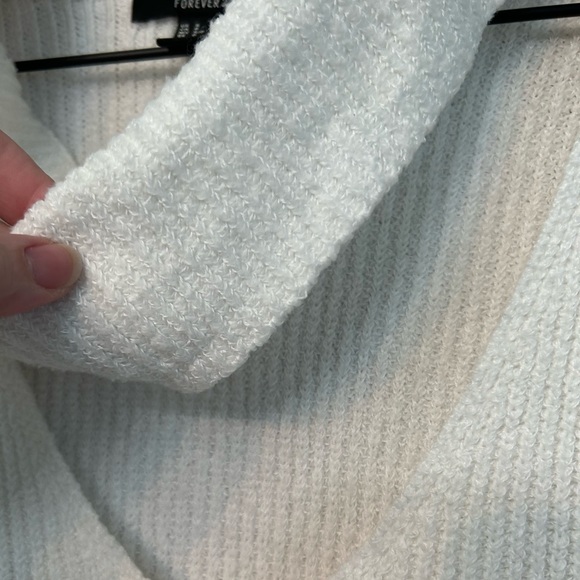 Forever 21 white ribbed knit sweater v-neck cutout choker sweater long sleeve - Picture 11 of 13